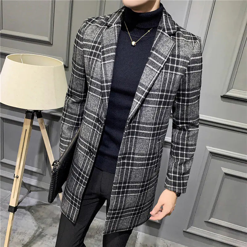 Men's Wool Blend Overcoat, Mid-Length Gentleman's Coat