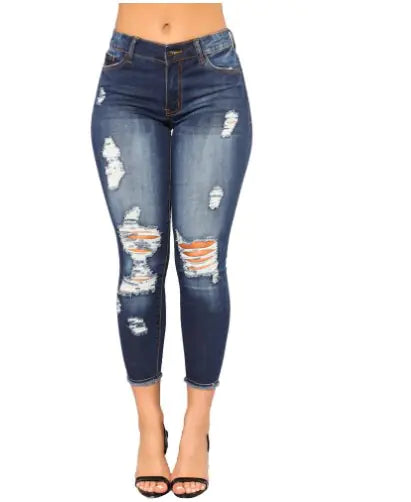 Women Skinny Ripped Jeans Stretch Distressed Denim Pants
