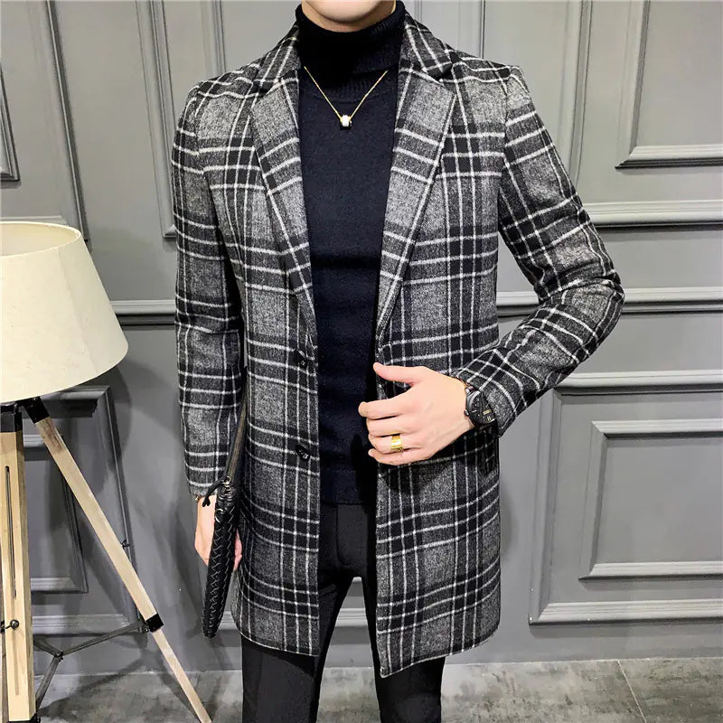Men's Wool Blend Overcoat, Mid-Length Gentleman's Coat