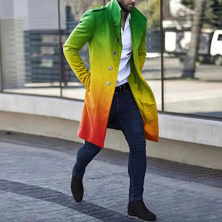 Men's Mid-Length Woolen Stand Collar Trench Coat