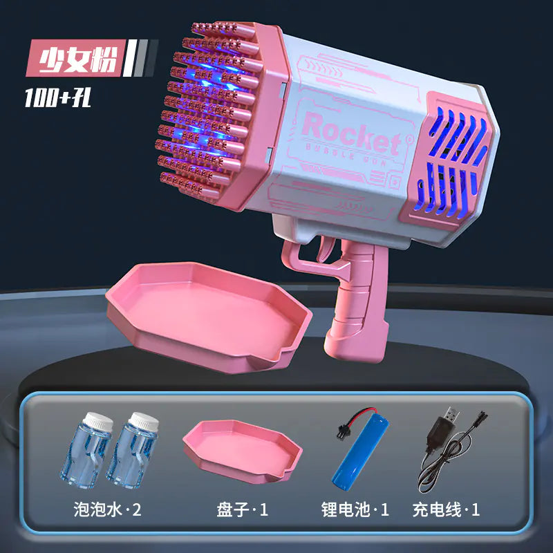Electric Bubble Gun with Lights - 109 Holes Gatling Toy