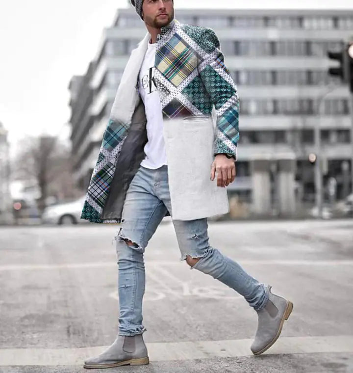 Men's Mid-Length Woolen Stand Collar Trench Coat