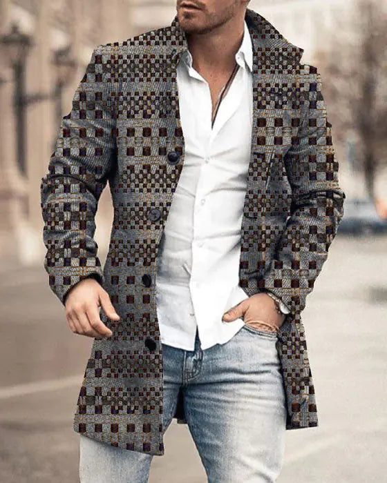 Men's Mid-Length Woolen Stand Collar Trench Coat