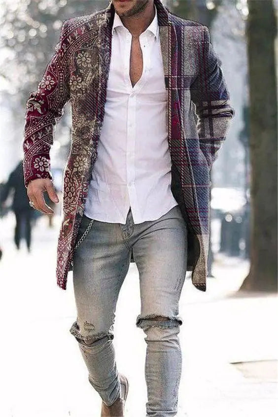 Men's Mid-Length Woolen Stand Collar Trench Coat