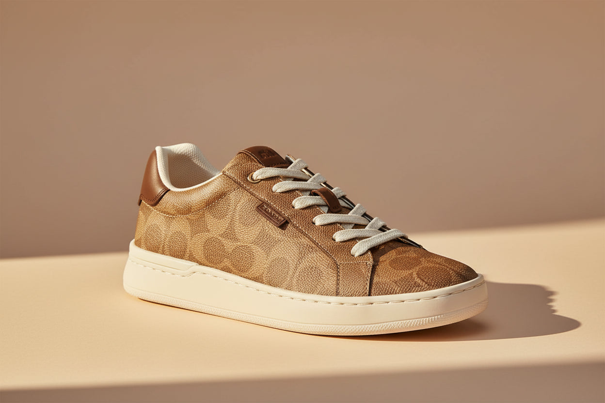 COACH Women's Luxe Lowline Canvas Sneaker, Tan, Size 5