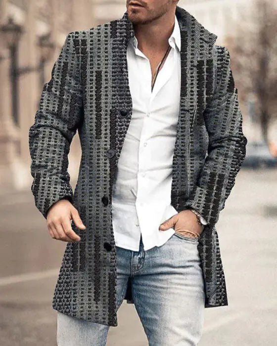 Men's Mid-Length Woolen Stand Collar Trench Coat