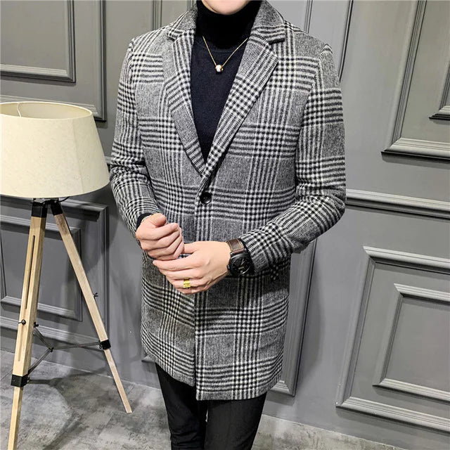 Men's Wool Blend Overcoat, Mid-Length Gentleman's Coat