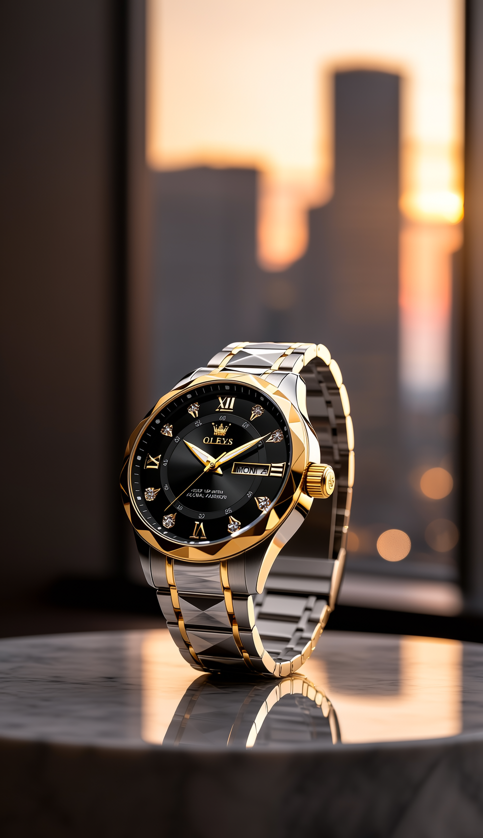 OLEVS Men's Luxe Diamond Two-Tone Business Watch