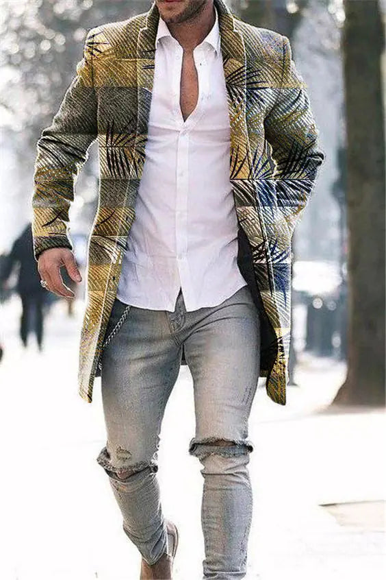 Men's Mid-Length Woolen Stand Collar Trench Coat