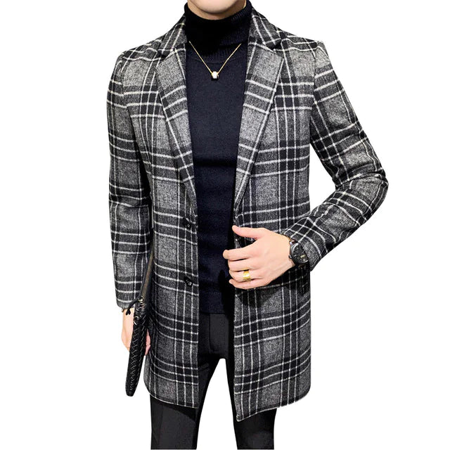 Men's Wool Blend Overcoat, Mid-Length Gentleman's Coat