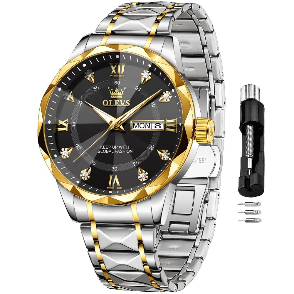 OLEVS Men's Luxe Diamond Two-Tone Business Watch