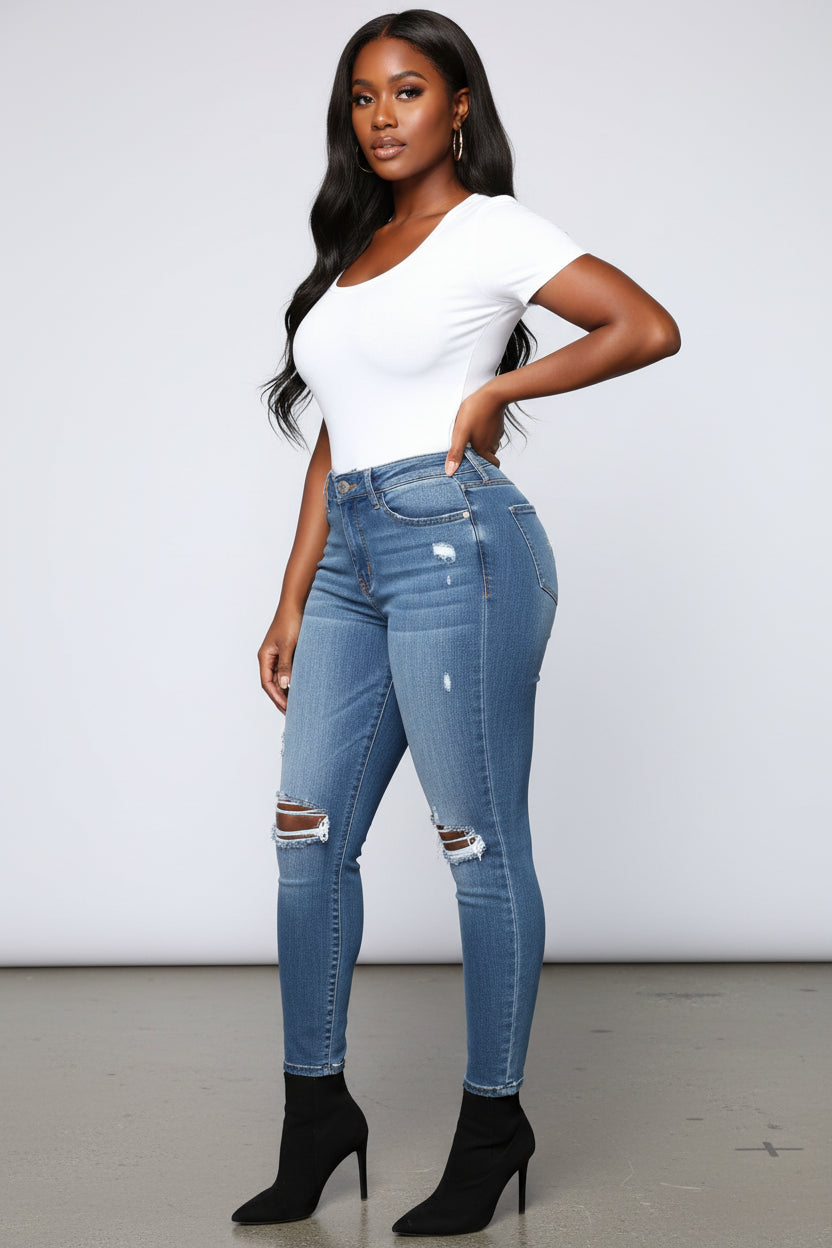 Women Skinny Ripped Jeans Stretch Distressed Denim Pants