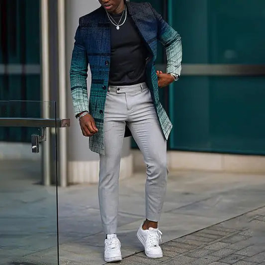 Men's Mid-Length Woolen Stand Collar Trench Coat
